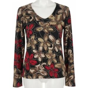 UbU Top Women Size L Red Brown Floral Shirt Long Sleeve V Neck Colorful Y2K